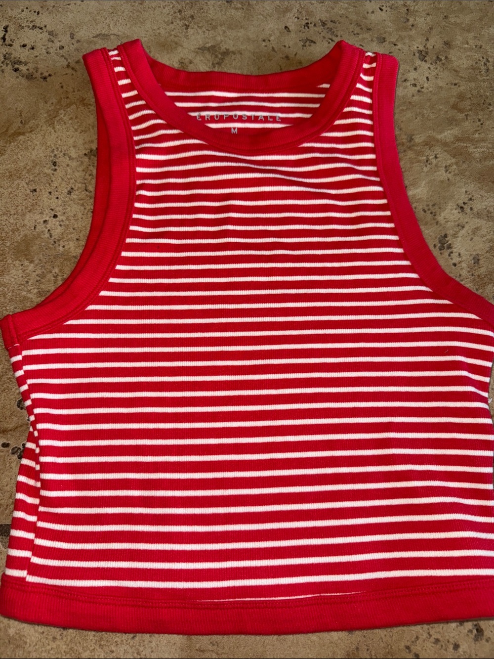 Aeropostale Red and White Striped Crop Tank Top
